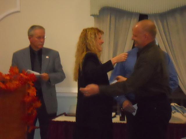 Training Lt Andrew Niemann receives a &quot;thank you&quot; from Rescue Chief Patricia Copeland